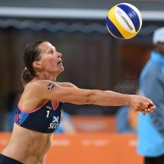 Beach Volleyball - Commonwealth Games Day 5
SMITHFIELD, BIRMINGHAM, ENGLAND - 2 August 2022.  Daisy Mumby & Jess Grimson (ENG) in action against Mel Coutts & Lynne Beattie (SCO) in the Women’s Beach Volleyball Pool C Match on Day 5 of the Birmingham Commonwealth Games.  (Photo by Lynne Marshall | www.volleyballphotos.co.uk)